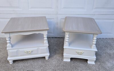 Farmhouse-Inspired Mismatched End Table Set – Hand-Painted